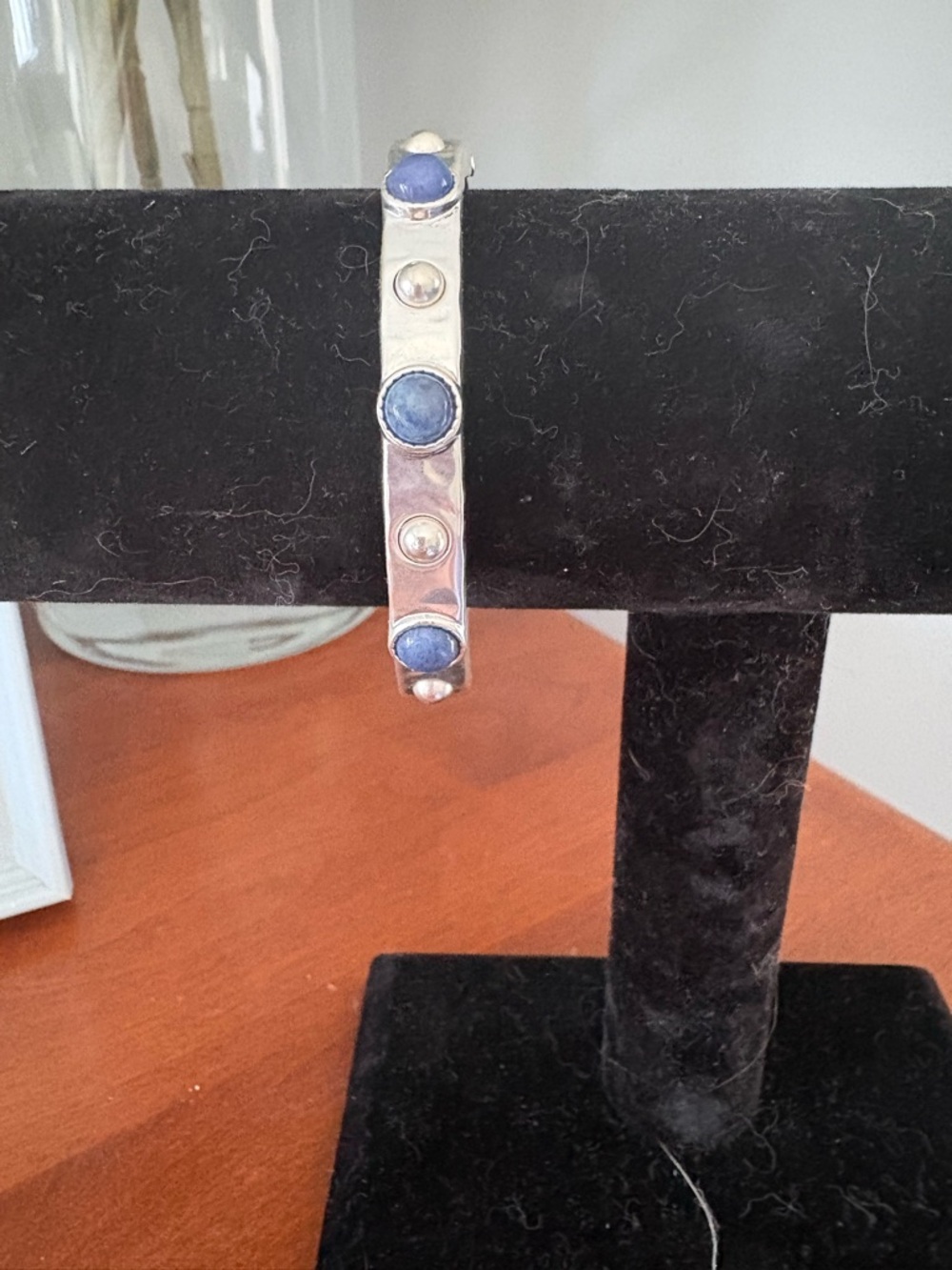 Chico's Silver-Tone Bangle with Blue Cabochons